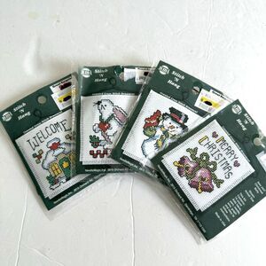 Lot of 4 Mini Stitch 'N Hang Counted Cross Stitch Ornament Kits Snowmen Bunny